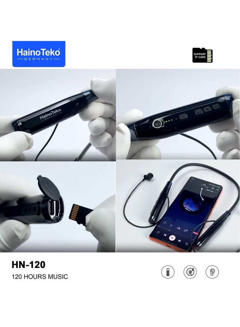 Haino Teko HN120 Bluetooth Neck Band with 120 Hours of Music, High Bass Sound Quality, Super Clear Mic, TF Card Support – Stylish Black, Perfect for Music, Calls, and Long-Lasting Use - Image 4