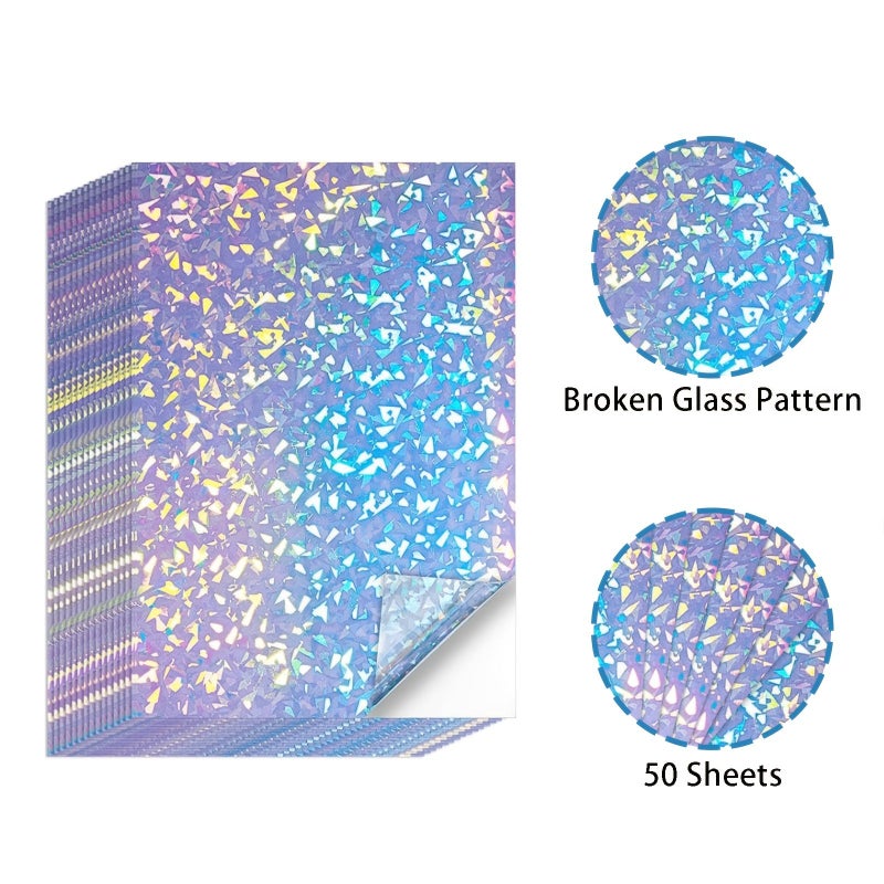4.1 X 2.9 Inch 50 Pcs Broken Glass Holographic Self Adhesive Laminating Film Diamond Pattern Vinyl Sticker - Image 1
