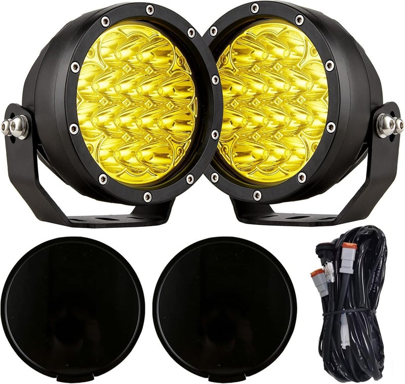 BIGLION.X 5Inch 160W Round Offroad Lights 18800LM LED Amber Fog Lights Yellow Driving Light Bar Off Road Spot Light Pods With Wiring Harness IP69K for Car Trucks SUV - Image 1