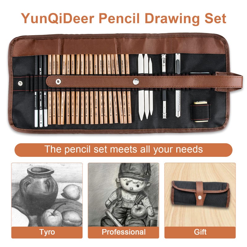YunQiDeer أقلام الرسم يوانكيديير، مجموعة أدوات الفن لأقلام الرسم للأطفال والبالغين، مجموعة أقلام الرسم بالفحم الجرافيت الاحترافية - Image 5