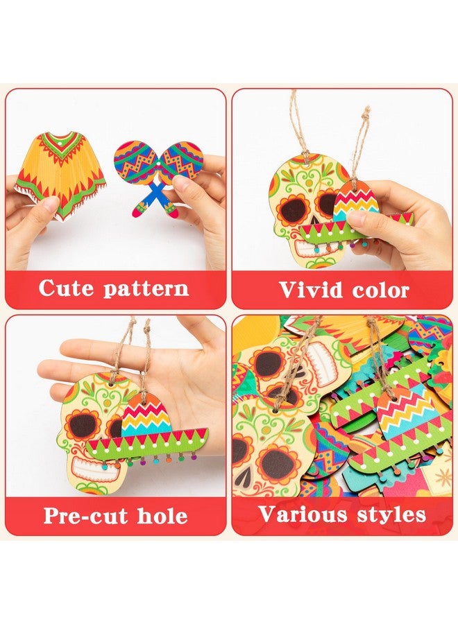 Haooryx Haooryx 31Pcs Mexica Fiesta Cinco De Mayo Wooden Ornaments Hanging Decoration Mexican Cactus Sombrero Guitar Pendants Tags Tree Decor for Taco Bout Birthday Baby Shower Party Supplies - Image 3