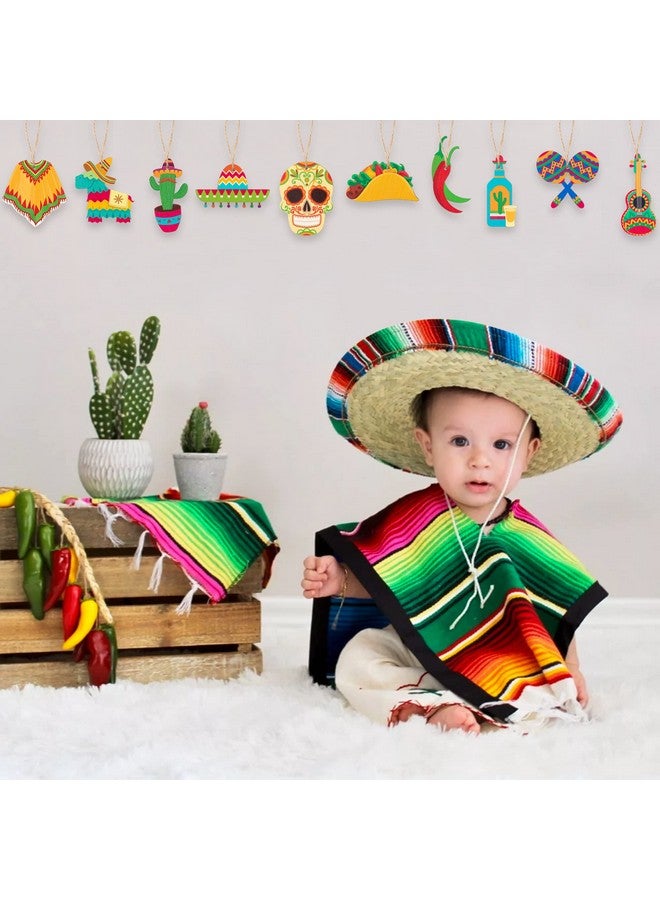 Haooryx Haooryx 31Pcs Mexica Fiesta Cinco De Mayo Wooden Ornaments Hanging Decoration Mexican Cactus Sombrero Guitar Pendants Tags Tree Decor for Taco Bout Birthday Baby Shower Party Supplies - Image 4