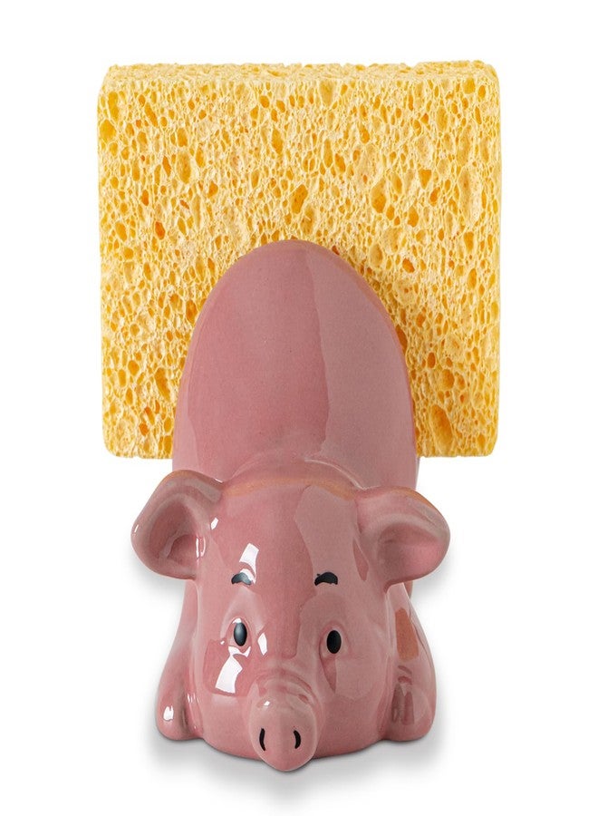 GABROC Pig Sponge Holder for Kitchen Sink Sink Sponge Holder Ceramic Dish Sponge Holder Pink Kitchen Sponge Holder - Adorable and Functional Sink Caddy - Image 1