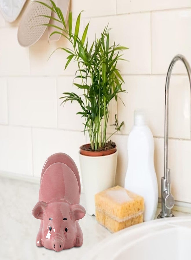 GABROC Pig Sponge Holder for Kitchen Sink Sink Sponge Holder Ceramic Dish Sponge Holder Pink Kitchen Sponge Holder - Adorable and Functional Sink Caddy - Image 2