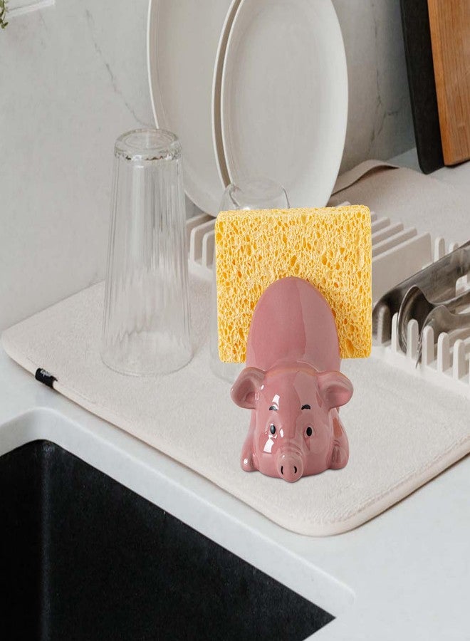 GABROC Pig Sponge Holder for Kitchen Sink Sink Sponge Holder Ceramic Dish Sponge Holder Pink Kitchen Sponge Holder - Adorable and Functional Sink Caddy - Image 5