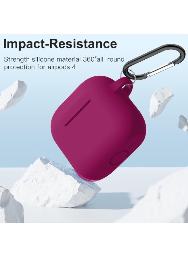 Compatible with AirPods 4 Case (2024) – Soft Silicone Shockproof Full Protective Cover with Keychain, Durable Anti-Scratch Case for Apple AirPods 4th Generation for Women and Men (Rose Red) - Image 3