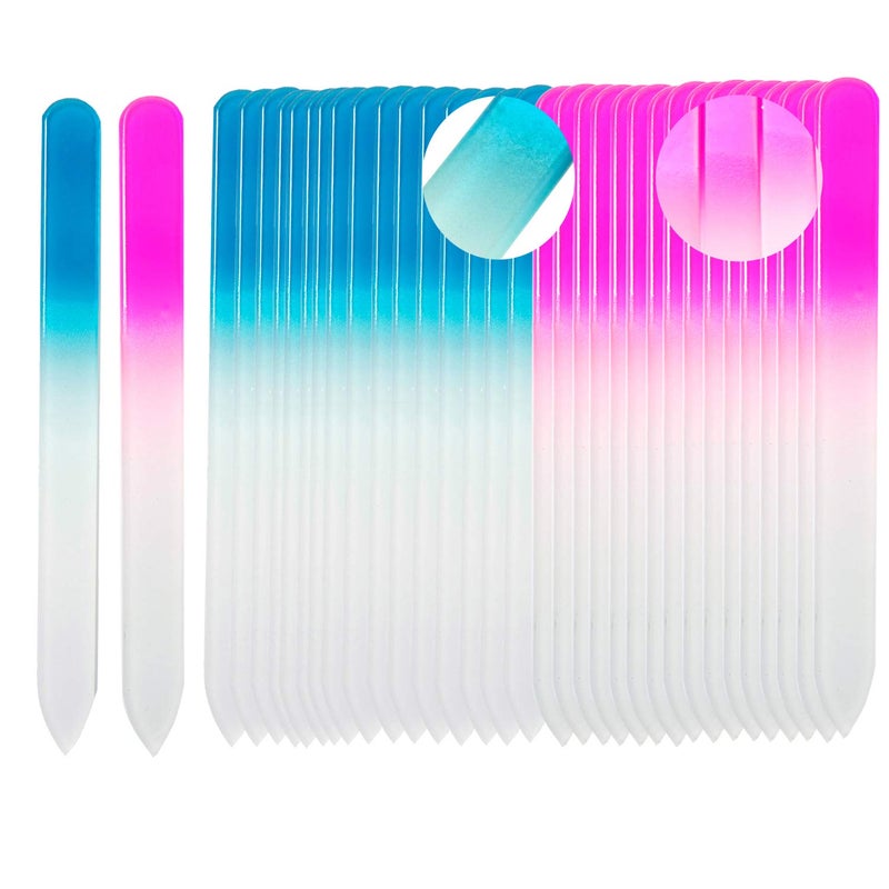 SIUSIO 40 Pack Professional Czech Crystal Glass Nail Files for Natural Nails Double Sided Etched Surface Files Gradient Rainbow Color for Acrylic Nail Emery Boards Buffer PinkBlue
