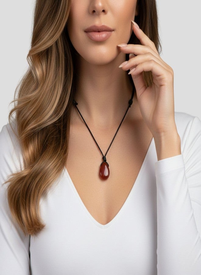 Luck Strings Carnelian Pendant Necklace for Men & Women, Adjustable Wax Cord Choker, Natural Crystal Pendant, Minimalist Boho Jewelry, Creativity-Inspired Gift - Image 2
