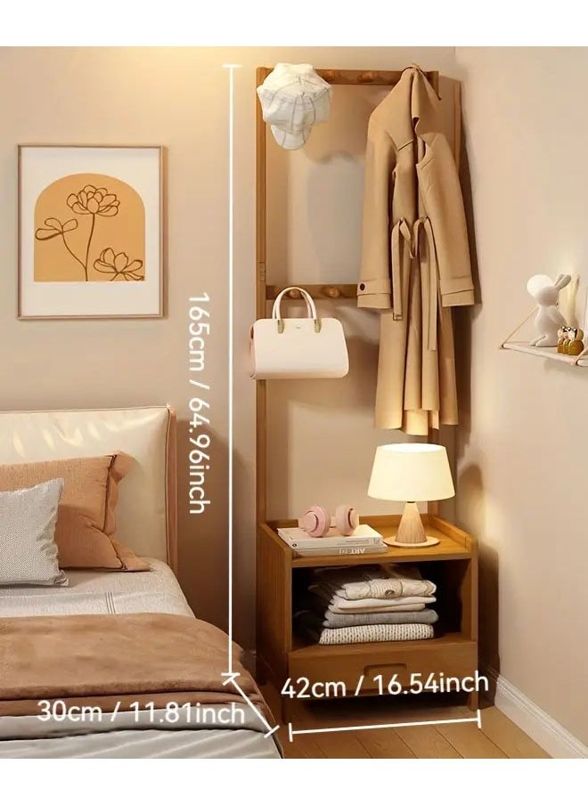 NKX Multifunctional Modern Solid Wood Bedside Table with Large Coat Rack  - Image 3