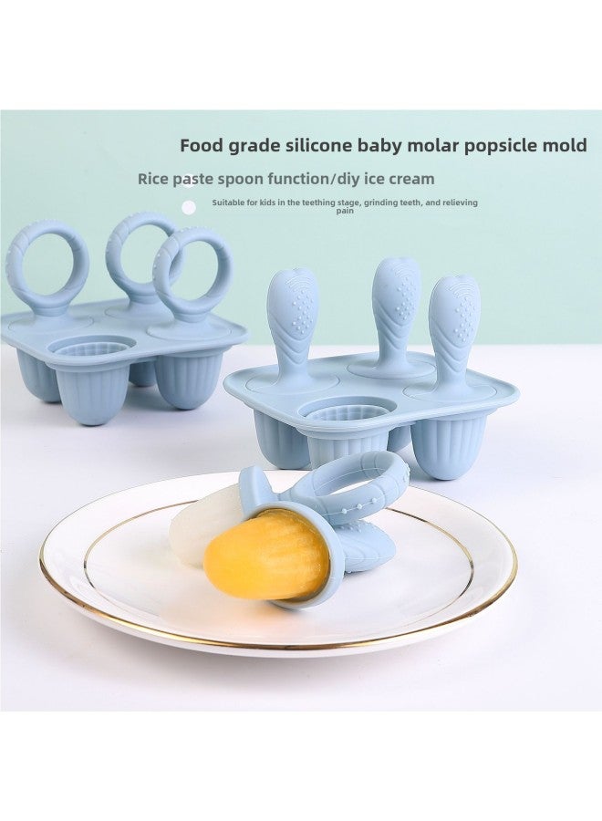 Baby Molar Popsicle Ice Cream Mold Making Popsicle Ice Cream Food Grade Silicone Special Mold Homemade Ice Cream-Specifications:Type B (dark Green)-chassis + Round Handle-color:Teething Popsicle Mold  - Image 2