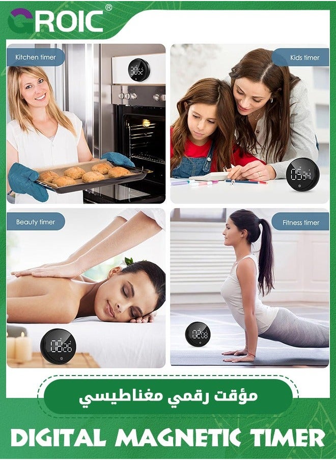 جرويك - Black Digital Magnetic Timer, Timer for Kids with Large LED Display, Adjustable Volume, Kitchen Cooking, Studying, Office - Image 1