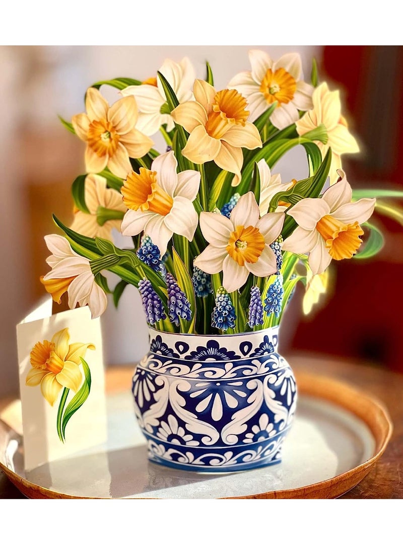 SOLARAE Pop Up Cards, English Daffodils, 12 inch Life Sized Forever Flower Bouquet 3D Popup Greeting Cards with Note Card and Envelope - Image 4