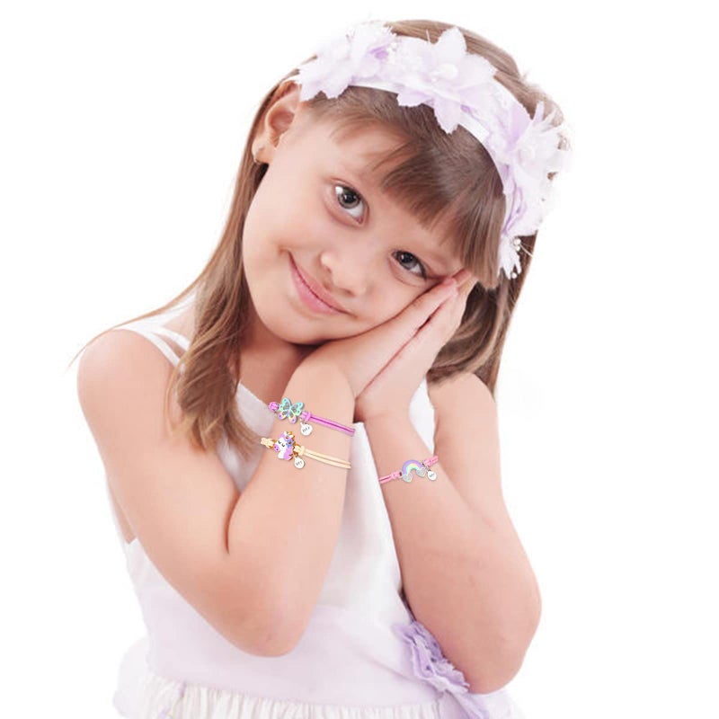 Yarkeuier 8pcs Kids Butterfly Panda Bracelets - Friendship Bracelet Jewelry - Unicorn Rainbow Pendants - BFF String Wristband - Pretend Play Bracelet - Bulk Bracelet - Image 4