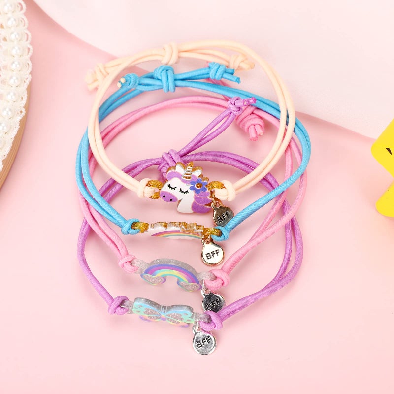 Yarkeuier 8pcs Kids Butterfly Panda Bracelets - Friendship Bracelet Jewelry - Unicorn Rainbow Pendants - BFF String Wristband - Pretend Play Bracelet - Bulk Bracelet - Image 2