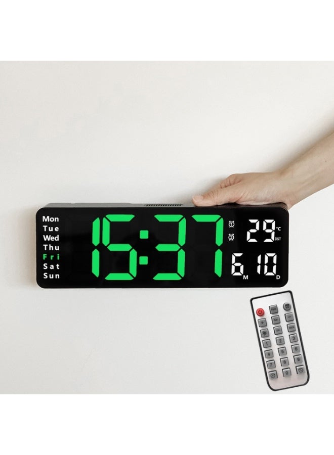 6629 13 Inch Multifunctional LED Living Room Large Screen Wall Clock - Black Shell Green Light - Image 1