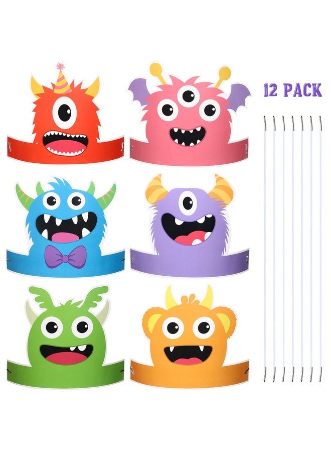 اوريهير 12 قطعة من القبعات الورقية الوحشية، عصابات الرأس الوحشية، لوازم حفلات أعياد الميلاد، هدايا استحمام الطفل، فستان الوحش للأولاد والبنات، مستلزمات الحفلات التنكرية، 6 أنماط - Image 1