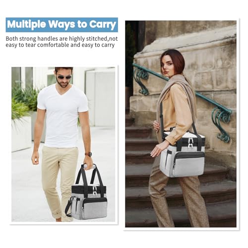 holuxer Insulated Lunch Bag Lunch Box for Men Double Deck Reusable Lunch Bag for Women Tote Cooler Bag Leakproof Soft Expandable Large Lunchbox for WorkAdultPicnicOutdoor Gray15L - Image 3
