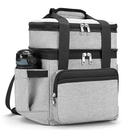 holuxer Insulated Lunch Bag Lunch Box for Men Double Deck Reusable Lunch Bag for Women Tote Cooler Bag Leakproof Soft Expandable Large Lunchbox for WorkAdultPicnicOutdoor Gray15L - Image 1