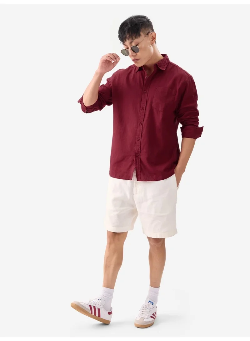 The Souled Store Red The Souled Store Men Red Solid Regular Fit Cotton Linen Shirts for Men | Best Price UAE