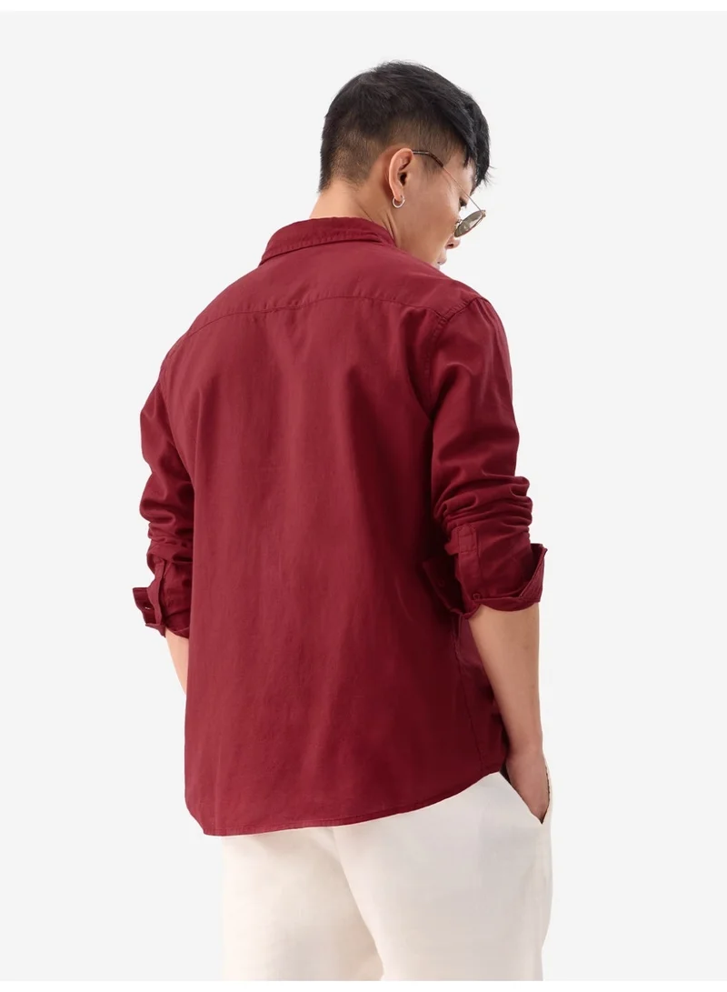 The Souled Store Red The Souled Store Men Red Solid Regular Fit Cotton Linen Shirts for Men | Best Price UAE