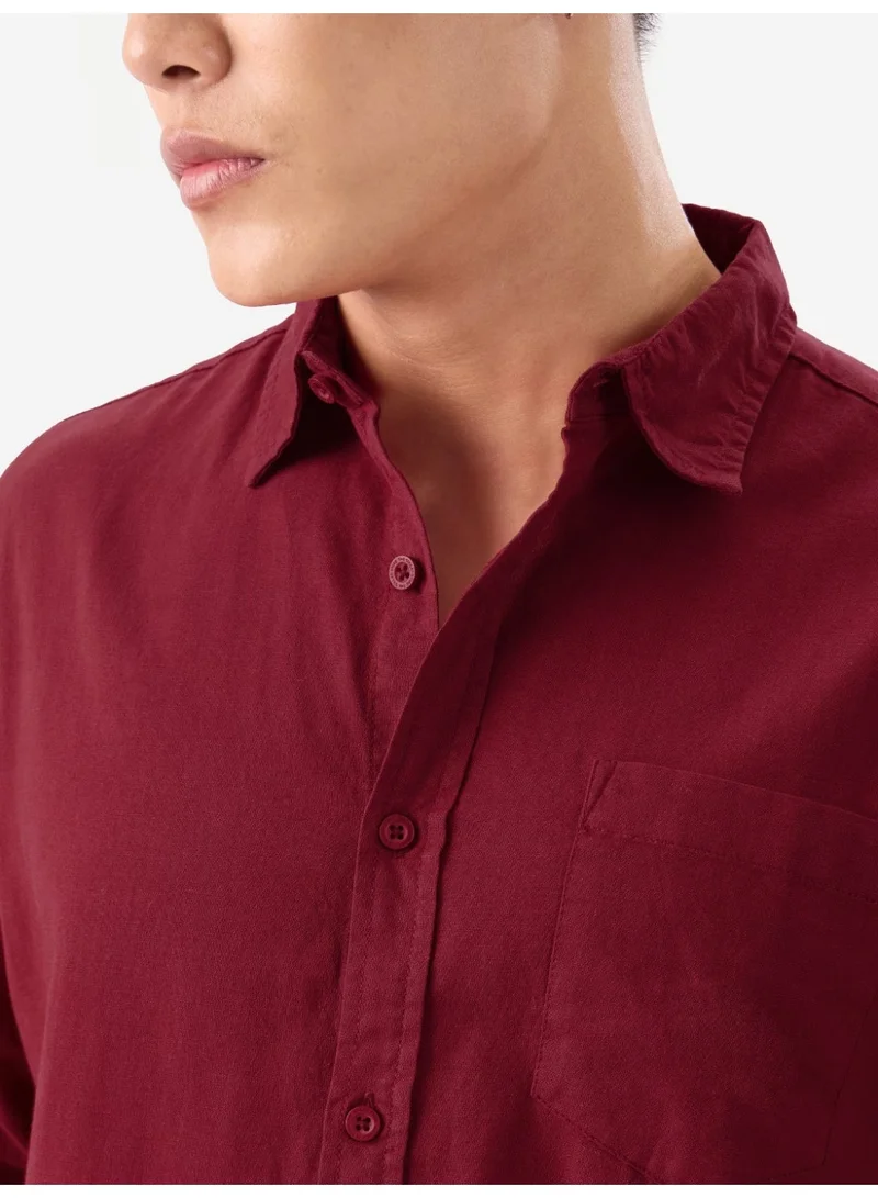 The Souled Store The Souled Store Men Red Solid Regular Fit Cotton Linen Shirts