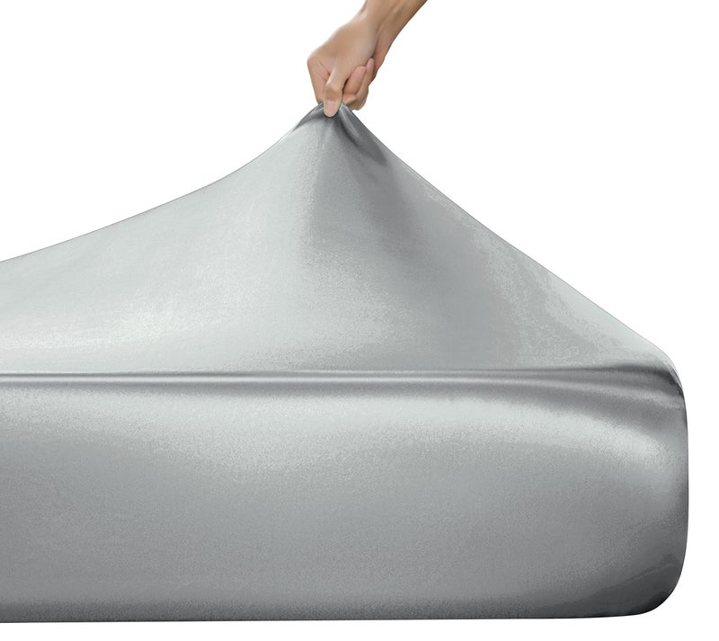 MILVOWOC Twin Satin Fitted Sheet  Light Gray Fitted Sheet Only Soft Bottom Fitted Sheet  Fitted Bed Sheets - 1 Piece - Image 3