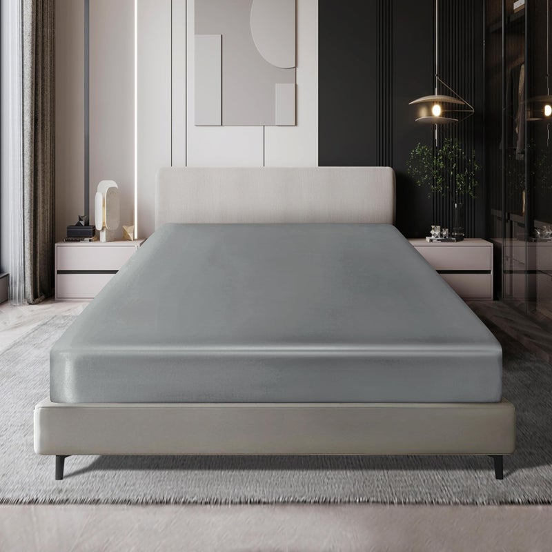 MILVOWOC Twin Satin Fitted Sheet  Light Gray Fitted Sheet Only Soft Bottom Fitted Sheet  Fitted Bed Sheets - 1 Piece - Image 1