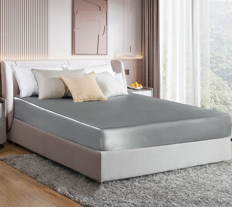 MILVOWOC Twin Satin Fitted Sheet  Light Gray Fitted Sheet Only Soft Bottom Fitted Sheet  Fitted Bed Sheets - 1 Piece - Image 2