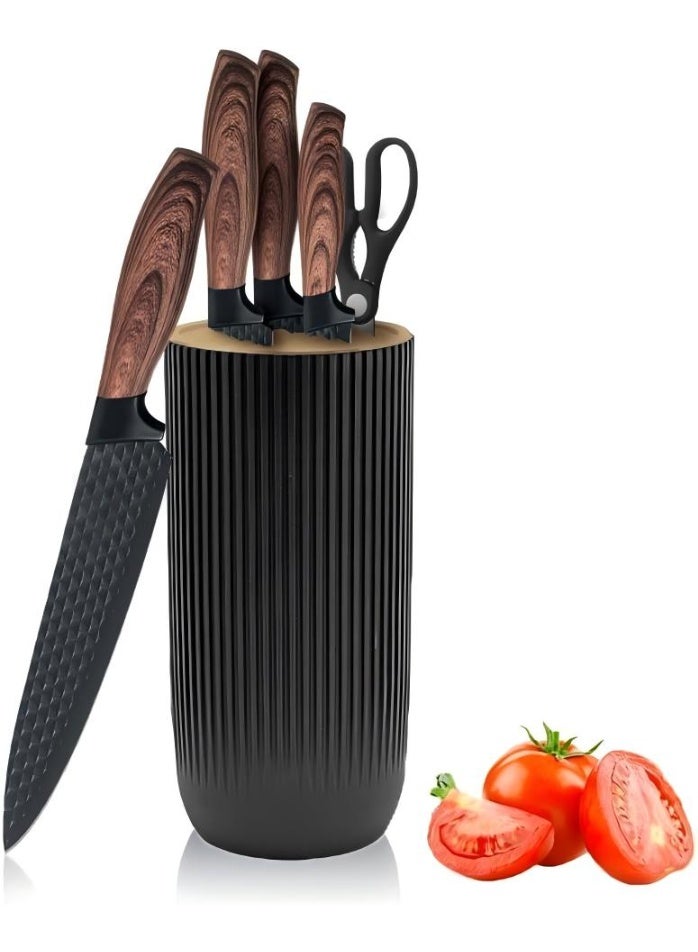 Relex Knife Set, 6-Piece Professional Kitchen Knife Set for Chef, Super Sharp Knife Set with Universal Knife Block, Anti-Rust Stainless Steel Kitchen Knife Block Set, Ergonomical Design (Black) - Image 1