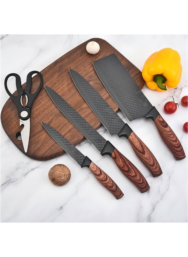 Relex Knife Set, 6-Piece Professional Kitchen Knife Set for Chef, Super Sharp Knife Set with Universal Knife Block, Anti-Rust Stainless Steel Kitchen Knife Block Set, Ergonomical Design (Black) - Image 2