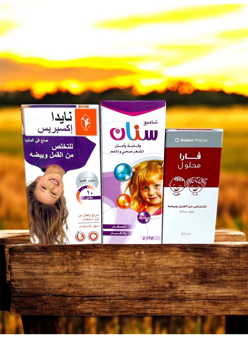 NYDA Lice elimination kit: Nyda Express spray 50 ml, Sinan shampoo 125 ml, and Fara solution 50 ml. - Image 2