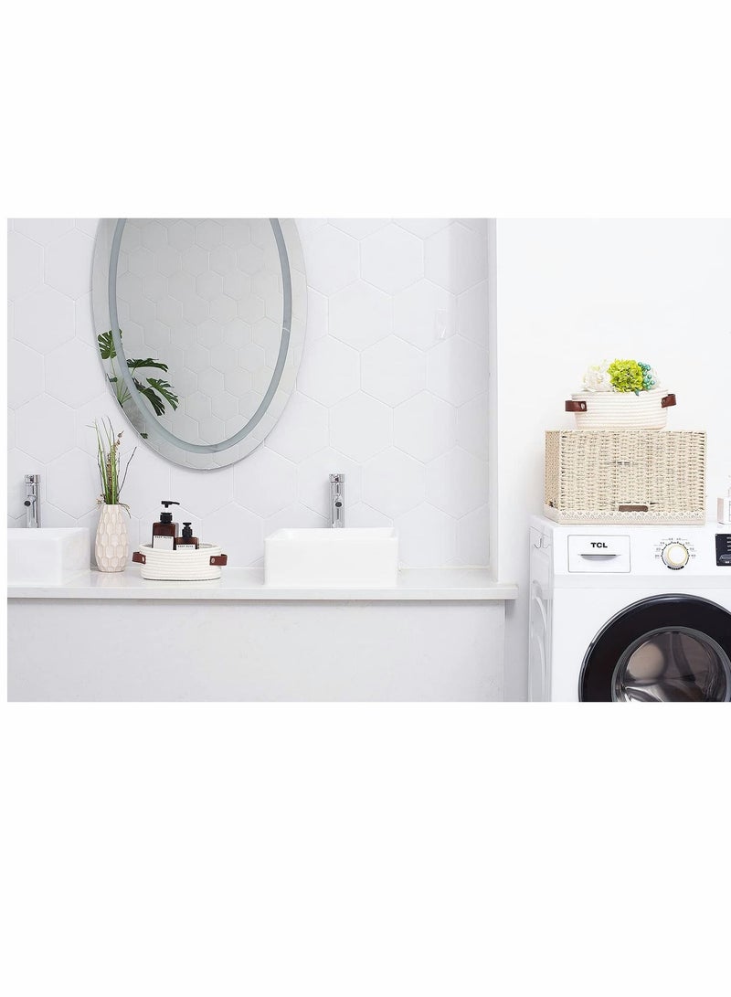 Excefore Woven Basket for Storage Oval Rope Coil Baskets with Handle Mini Cotton Basket Little Organizer Bins Boho Hamper Nursery Room for Kids Baby Dog Toy Gifts 7.87"x5.51"x4.33" - Image 5