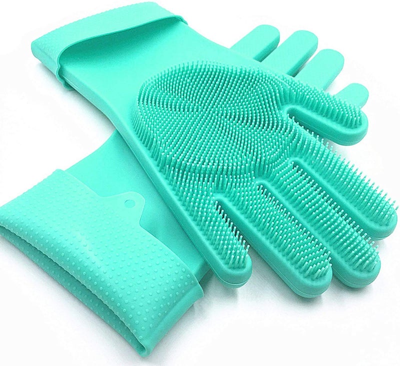 POPLEY Cleaning Sponge Gloves Dishwashing Cleaning Scrubber Glove for Housework Kitchen Bathroom Cleaning 1 Pair (Multi Color)