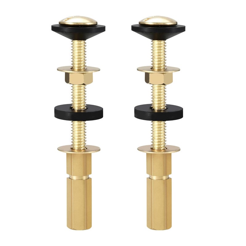 Opzour Universal Toilet Tank Bolt Replacement Kit, Heavy Duty Stainless Steel and Brass Plated Toilet Tank Bolts with Long Nuts and Rubber Washers Fits Most Toilets, Rustproof, Easy to Install, Leak-Proof - Image 1