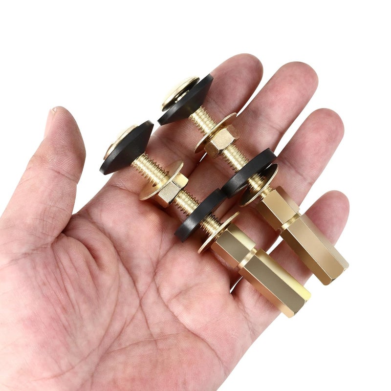 Opzour Universal Toilet Tank Bolt Replacement Kit, Heavy Duty Stainless Steel and Brass Plated Toilet Tank Bolts with Long Nuts and Rubber Washers Fits Most Toilets, Rustproof, Easy to Install, Leak-Proof - Image 2
