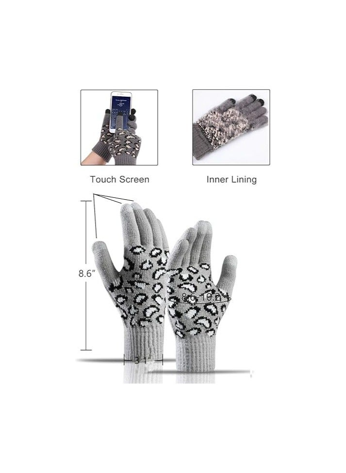 CMGTYYD. CMGTYYD طقم شتوي محبوك من 3 قطع بطبعة جلد النمر قبعة وقفازات دافئة ومزركشة بطبعة جلد النمر فتيات （بيج） - Image 5