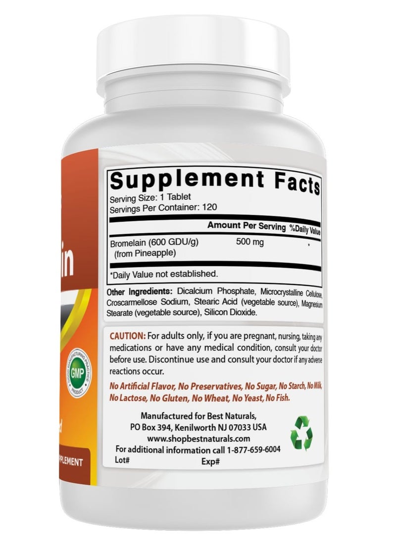 Best Naturals Bromelain Proteolytic Digestive Enzymes Supplements 500 Mg 120 Tablets Supports Healthy Digestion Joint Health Nutrient Absorption  - Image 2