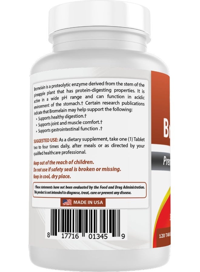 Best Naturals Bromelain Proteolytic Digestive Enzymes Supplements, 500 mg, 120 Tablets