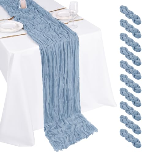 Beautane 10 Pack Dusty Blue Cheesecloth Table Runner 17x108 Inch Boho Gauze Cheese Cloth Table Runners for Wedding Party Baby Shower Birthday Home Decor - Image 1