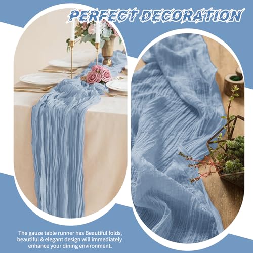 Beautane 10 Pack Dusty Blue Cheesecloth Table Runner 17x108 Inch Boho Gauze Cheese Cloth Table Runners for Wedding Party Baby Shower Birthday Home Decor - Image 5