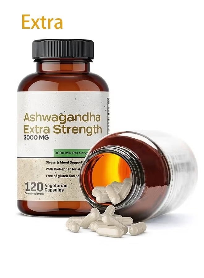 إكسترا Ashwagandha Capsules Extra Strength 3000mg - صيغة تخفيف الإجهاد ، دعم المزاج الطبيعي ، مكمل دعم الإجهاد والتركيز والطاقة ، 120 كبسولة - Image 1