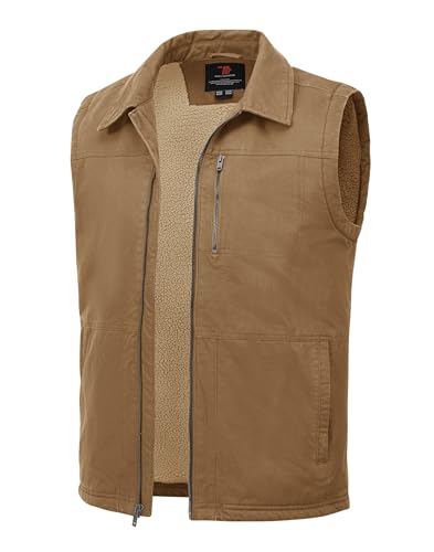 TBMPOY Men's Winter Vest Casual Sherpa Fleece lined Full Zip Lightweight Vest Outerwear Warm Cotton Travel Jackets Khaki L - Image 1