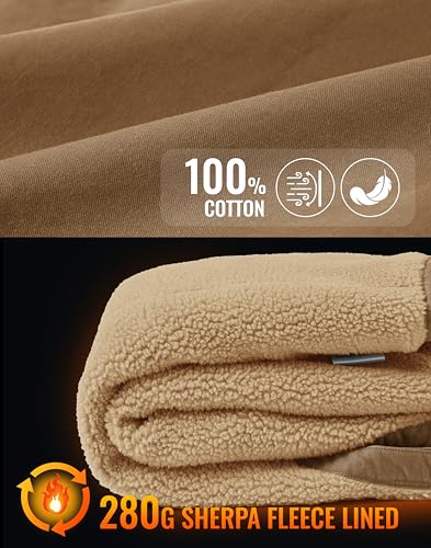 TBMPOY Men's Winter Vest Casual Sherpa Fleece lined Full Zip Lightweight Vest Outerwear Warm Cotton Travel Jackets Khaki L - Image 3