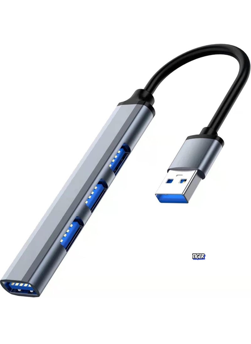 TIGER Ultra Slim USB 3.0 Hub with 4 Ports for Laptop, Notebook, PC, Mouse, Keyboard – Compact, High-Speed Data Transfer, Sleek Silver Design, Ideal for Work, Home, and Travel  - Image 1