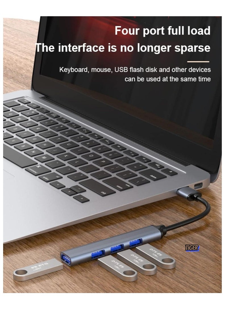 TIGER Ultra Slim USB 3.0 Hub with 4 Ports for Laptop, Notebook, PC, Mouse, Keyboard – Compact, High-Speed Data Transfer, Sleek Silver Design, Ideal for Work, Home, and Travel  - Image 2
