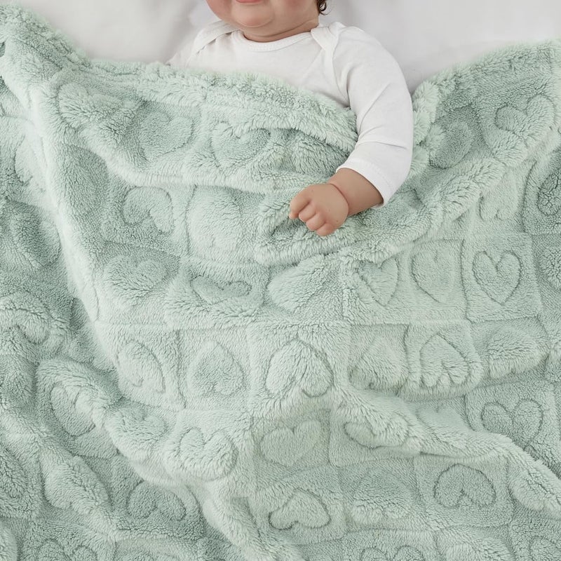 CREVENT 30"X40" Cozy Soft Warm Sherpa Baby Blanket for Girls Boys, Newborn Essentials for Infant, Baby Shower Receiving Gift - Green Heart 75X100cm + Gift Bag with Ribbon - Image 4