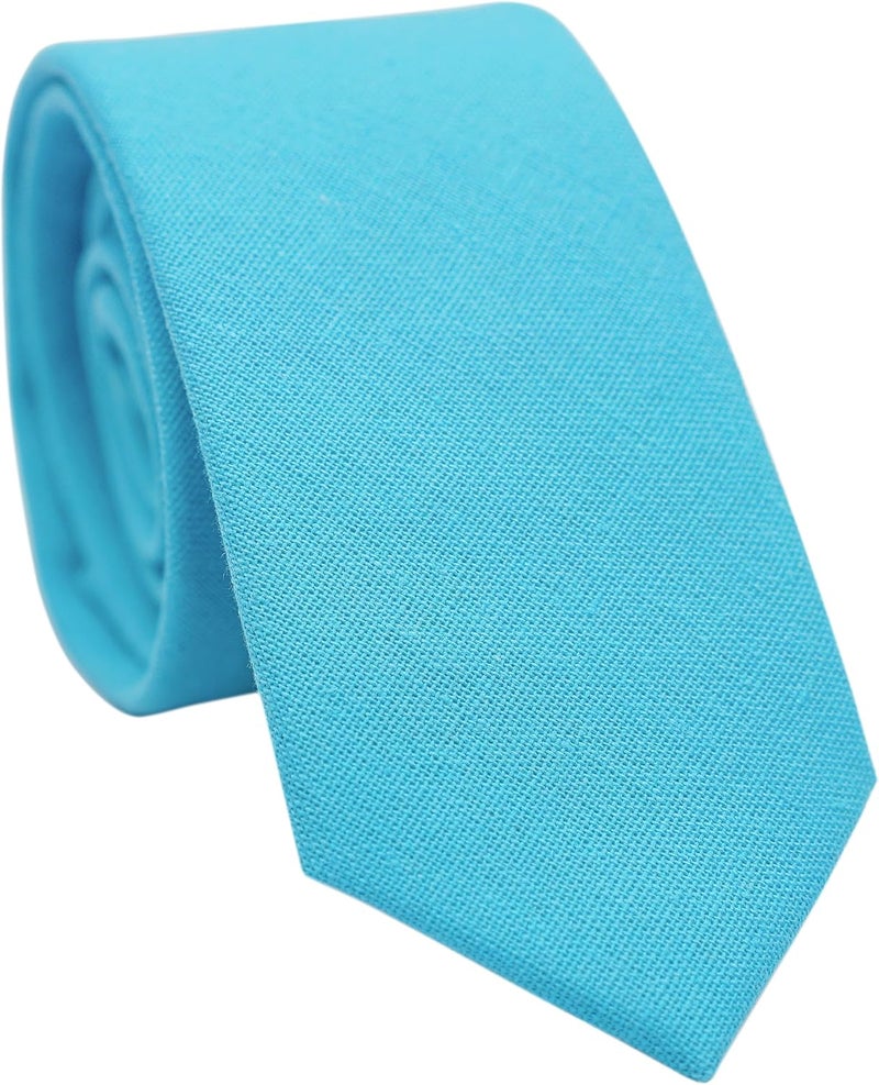 BELLUNO Men's Skinny Ties, Cotton Linen Blend 2.5 inch Solid Neckties - Image 1