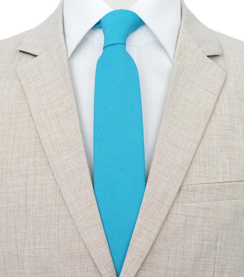 BELLUNO Men's Skinny Ties, Cotton Linen Blend 2.5 inch Solid Neckties - Image 2