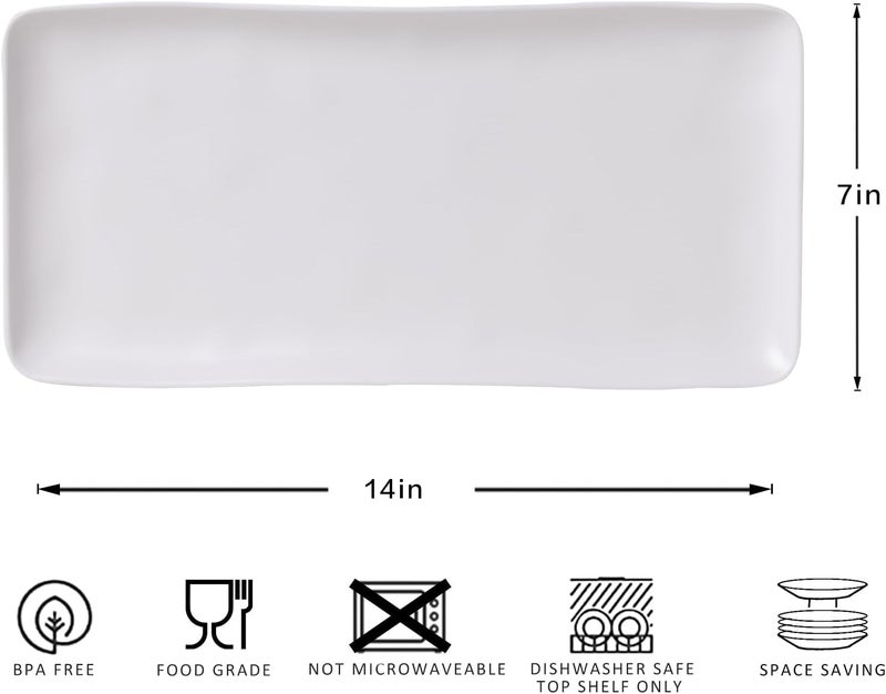 ZAROCRUS White Melamine Rectangular Serving PlatterTrays Set of 4 14 X 7 Fruit Cake Bread Sushi Plate for Party Serving Food Lightweight and Unbreakable - Image 5