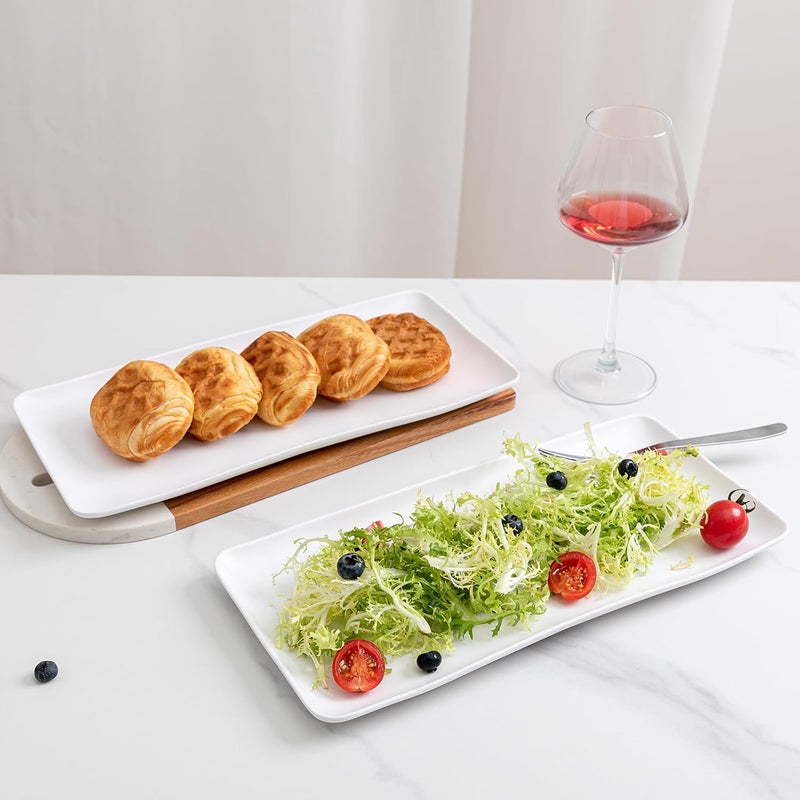 ZAROCRUS White Melamine Rectangular Serving PlatterTrays Set of 4 14 X 7 Fruit Cake Bread Sushi Plate for Party Serving Food Lightweight and Unbreakable - Image 3